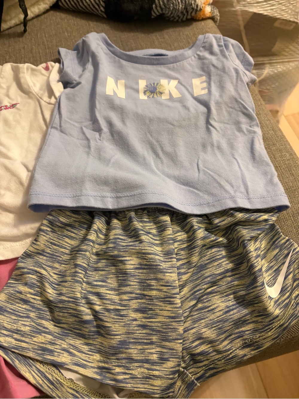 Nike Light Blue Logo Tee with Blue-Gray Space-Dye Shorts Kids Pajama Set